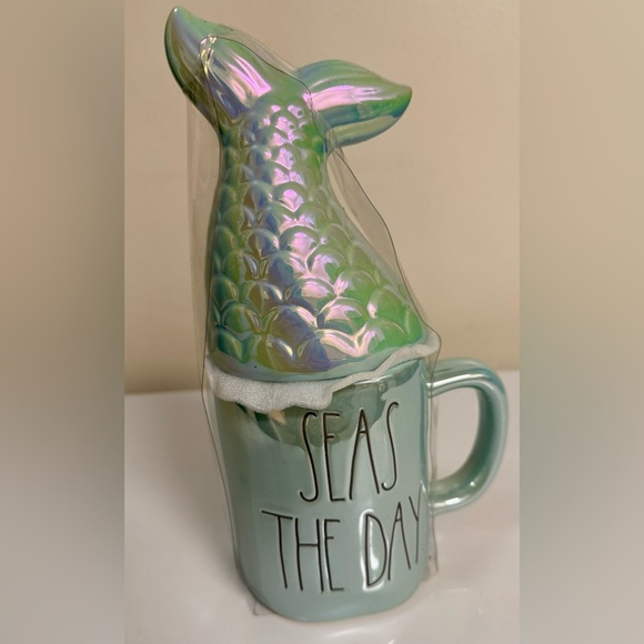 Rae Dunn Mermaid “Seas the day” mug and topper, new - Picture 2 of 6